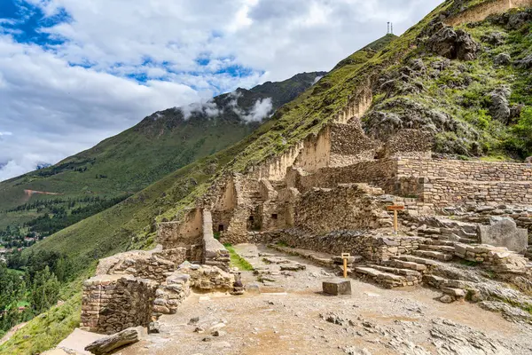 Scenic landscape view with the inca ruins at Ollantaytambo Archeological Site in the Sacred Valley of the Incas, Peru.