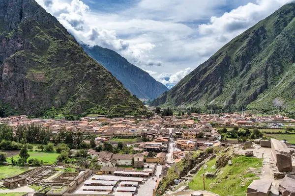Ollantaytambo, Peru - March 17, 2025: View from above with the town of Ollantaytambo in the Sacred Valley
