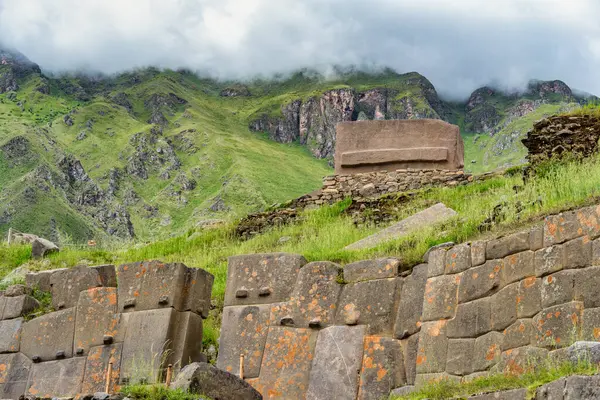 Scenic landscape view with Ollantaytambo Archeological Site in the Sacred Valley of the Incas, Peru.