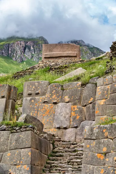 Scenic landscape view with Ollantaytambo Archeological Site in the Sacred Valley of the Incas, Peru.