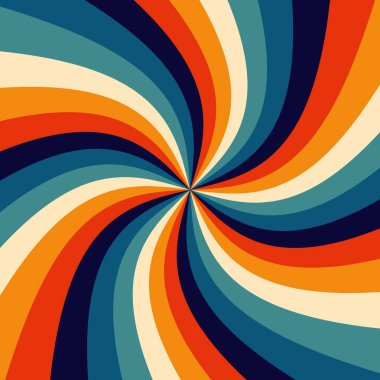 70 'lerin renkli gökkuşağında Retro Vintage güneş patlaması. Kırmızı, mavi, turuncu, bej.