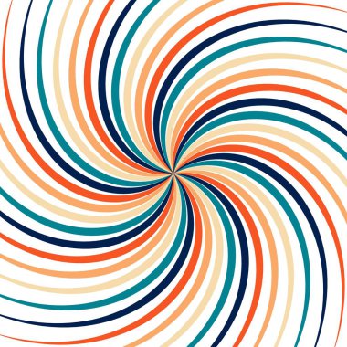 Spiral retro güneş patlaması arkaplanı. Girdap gibi güneş ışınları. Psikedelik radyal patlama 70 'lerin yıldız patlaması hipnotik çizimi.