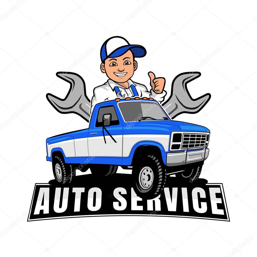 Pick up truck logo design vector