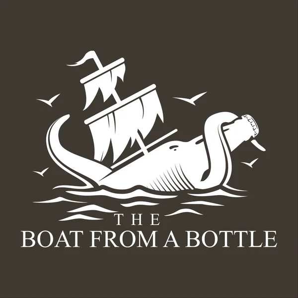 Barco Una Botella Diseño Logo Vector — Archivo Imágenes Vectoriales