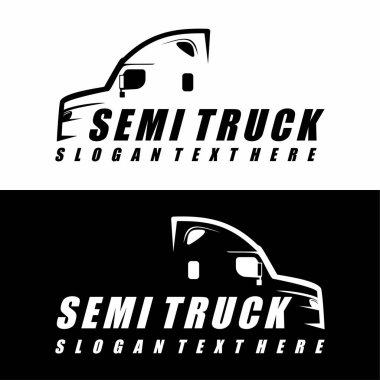 etiket işleri logosu için yarı kamyon çizimi siyah beyaz tasarım vektörü vs.