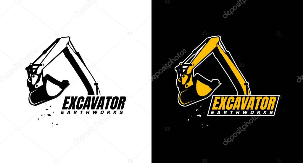 Excavator earth works logo design black and white vector art