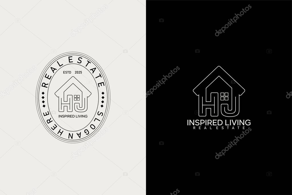 HJ Letter real estate logo design vector art