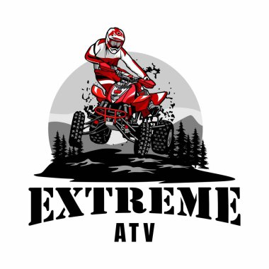 kırmızı ATV ekstrem aksiyon spor logosu çizim vektörü