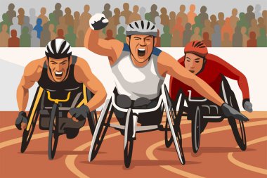 Engelli insanlar tekerlekli sandalye düz renk çizim vektörü kullanarak yarışıyor