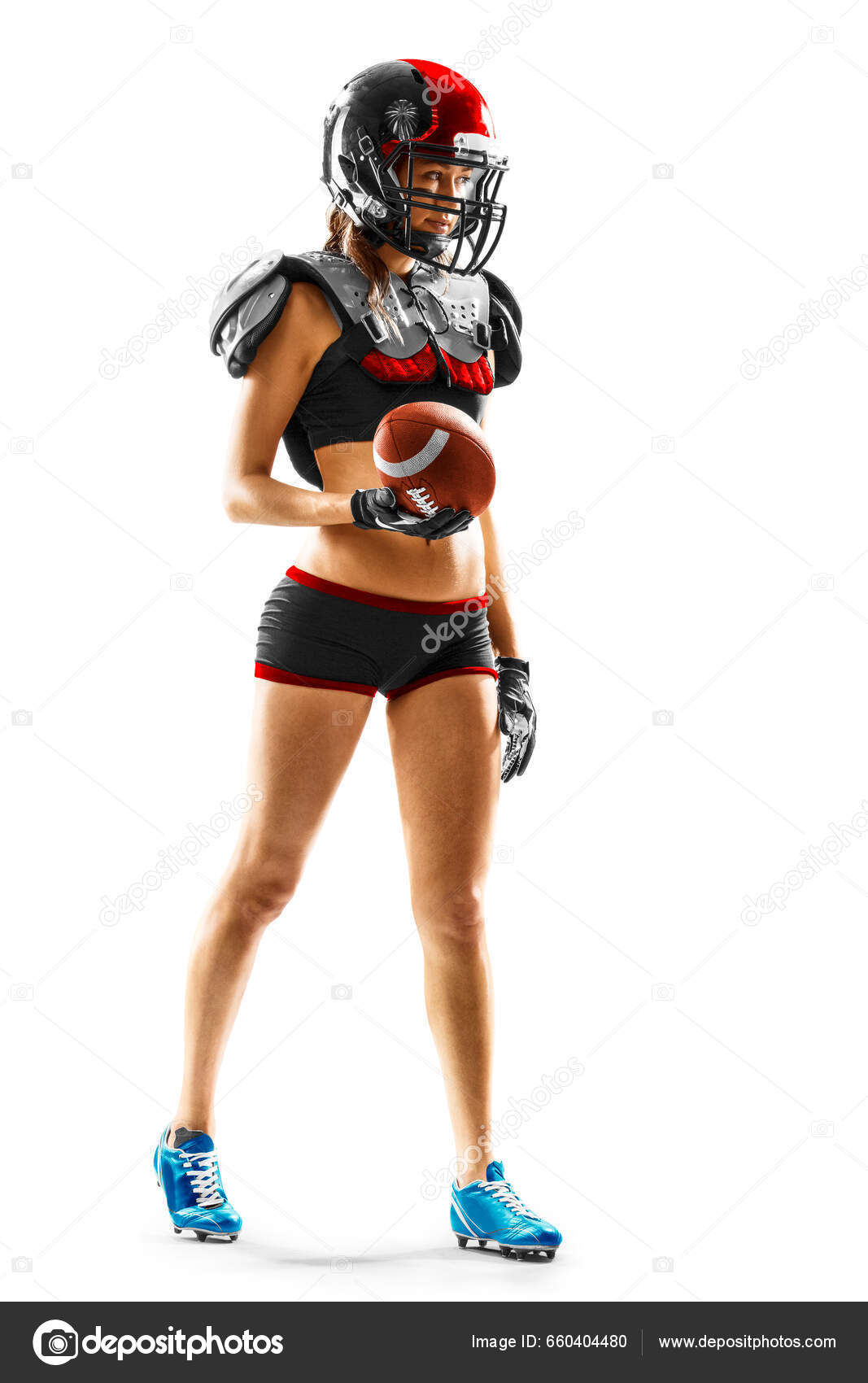 Portrait Attractive Brunette Female American Football Player