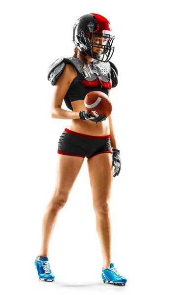 Retrato Atraente Morena Jogadora Futebol Americano Uniforme Camisa Posando Com — Fotografia de Stock