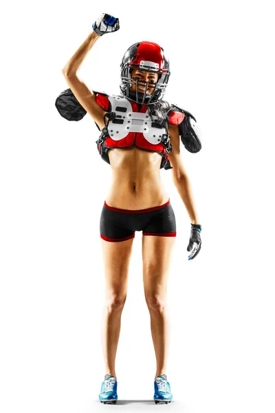 Retrato Atraente Morena Jogadora Futebol Americano Uniforme Camisa Posando Com — Fotografia de Stock