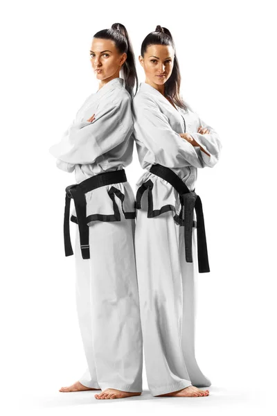 Beyaz Arka Planda Izole Edilmiş Profesyonel Kadın Karate Dövüşçüsü — Stok fotoğraf