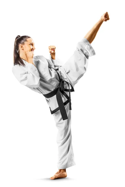 Profesjonalna Zawodniczka Karate Izolowana Białym Tle — Zdjęcie stockowe