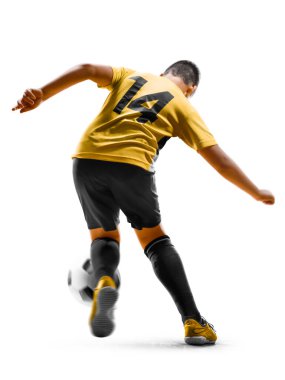 Çocuklar futbol oyuncusu hareket halinde beyaz arkaplanda izole