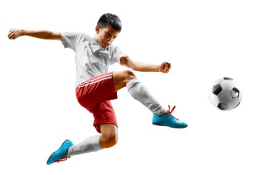 Çocuklar futbol oyuncusu hareket halinde beyaz arkaplanda izole