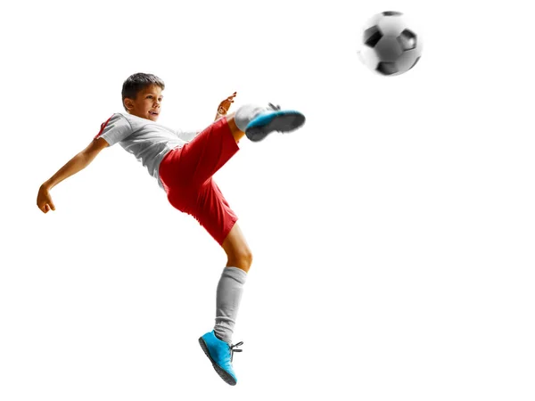 Kinder Fußballer Aktion Isoliert Auf Weißem Hintergrund — Stockfoto
