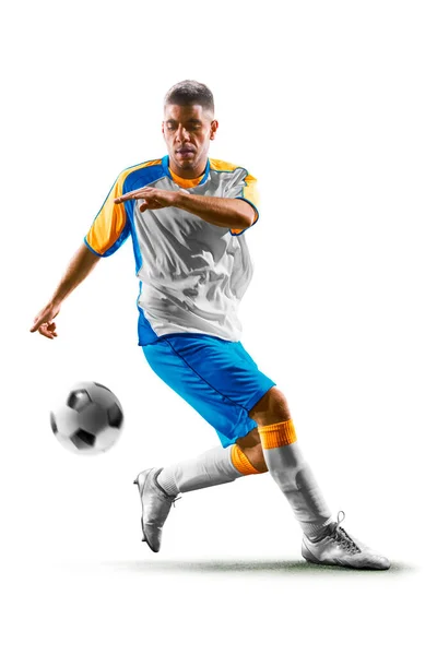 Voetbal Voetbal Speler Actie Geïsoleerd Witte Achtergrond Stockfoto