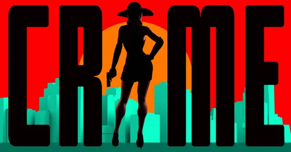 Renderizar Negro Ilustración Sexy Espía Mafioso Dama Vestido Negro Sombrero —  Fotos de Stock