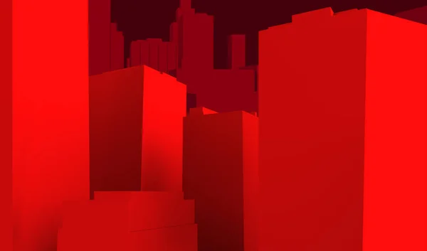 Render Illustration Red Colored Toon Style Cityscape Buildings Dark Background — Stock Photo, Image