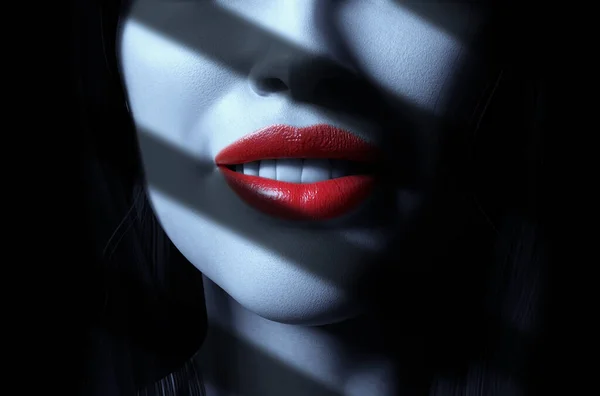 Render Noir Illustratie Van Sexy Dame Gezicht Met Rode Lippen — Stockfoto