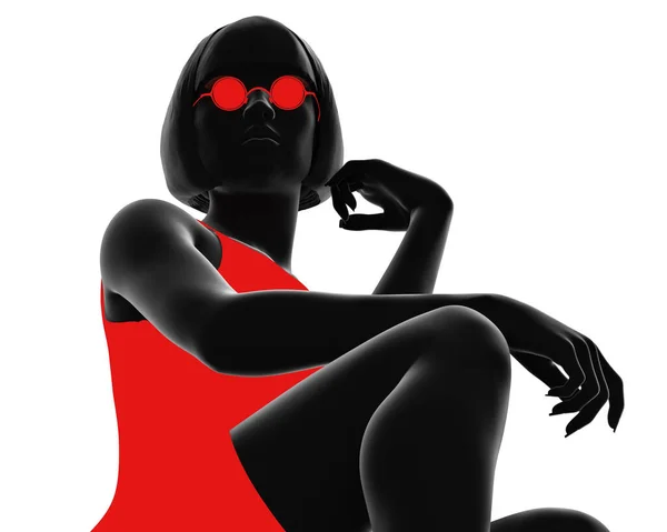 Izolacja Renderować Noir Ilustracja Pani Czerwonej Sukience Okrągłe Okulary Białym — Zdjęcie stockowe