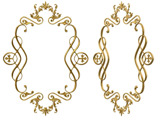 Izolované Vykreslení Ilustrace Zlatého Barokního Ornamentálního Rámu Křížovými Prvky Přední — Stock fotografie