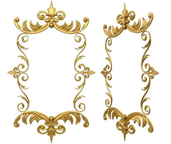 Isolated Render Illustration Golden Royal Baroque Ornate Picture Frame Front — Stock Photo, Image