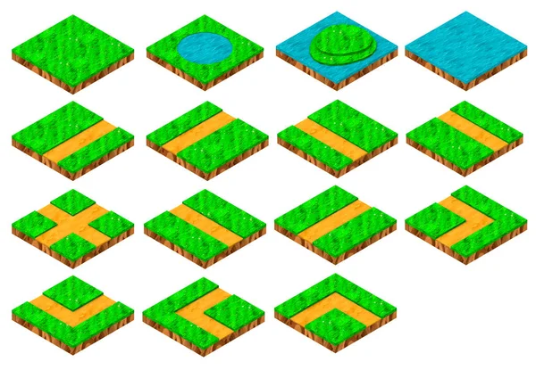 Isolierte Darstellung Von Isometrischem Wildsand Und Gras Oder Rasengrundstücken Mit — Stockfoto