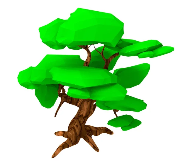 等距游戏低矮多型橡木的分离3D渲染说明 — 图库照片