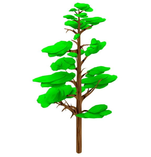 アイソメトリックゲームの隔離された3Dレンダリングイラスト 低ポリスタイルの松の木 — ストック写真