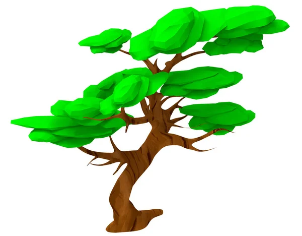 Geïsoleerde Weergave Illustratie Van Isometrische Spel Laagpolige Stijl Acaciaboom — Stockfoto