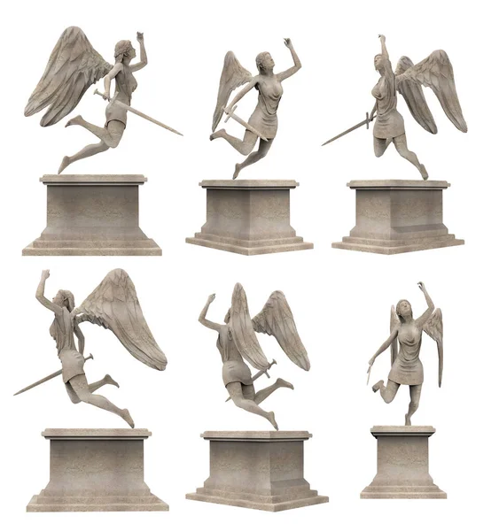 Ізольовані Рендерингові Ілюстрації Античного Каменю Літаючого Ангела Статуї Воїна Єдесталі — стокове фото
