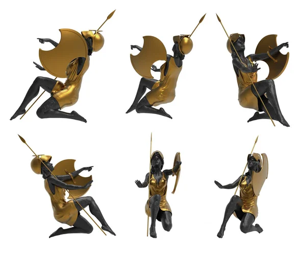 Geïsoleerde Weergave Illustratie Van Zwart Marmer Gouden Krijger Engel Standbeeld — Stockfoto