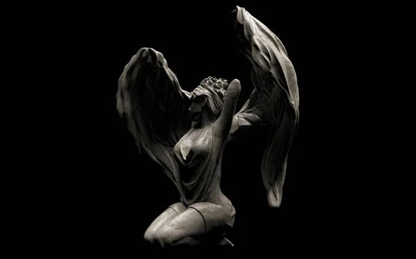 Рендеринг Иллюстрации Затененный Античный Камень Женский Ангел Статуя Сидя Позе — стоковое фото