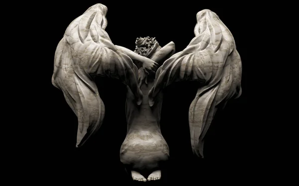Render Illustration Shaded Antique Stone Female Angel Statue Sitting Pose — Stock Photo, Image