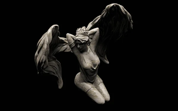 Rendre Illustration Pierre Antique Ombragée Statue Ange Femelle Assis Pose — Photo