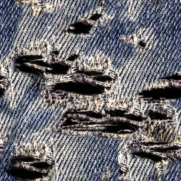 Naadloze Textuur Foto Van Blauw Gekleurd Versleten Gescheurd Denim Jeans — Stockfoto