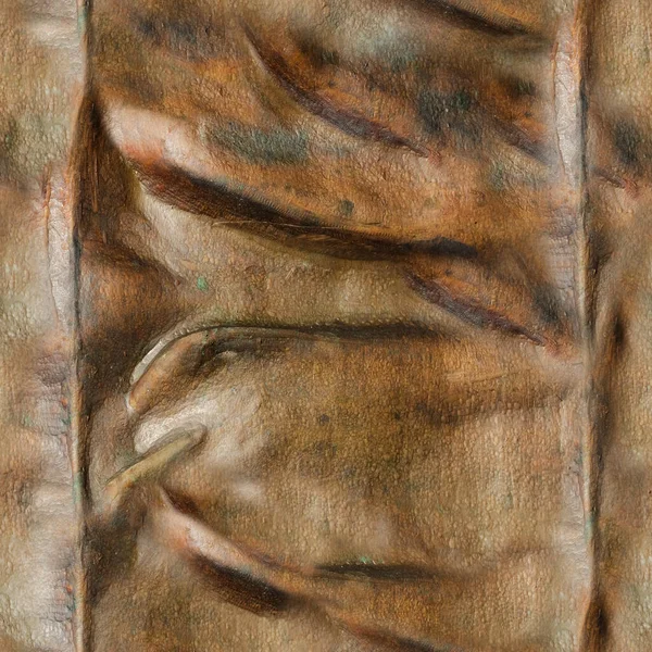 Seamless texture photo of bronze or copper statue wrinkled cloth folds surface.