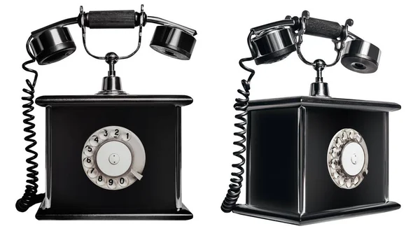 Μεμονωμένη Φωτογραφία Παλιομοδίτικου Μαύρου Χρώματος Μπαρόκ Τηλεφωνικής Συσκευής Λευκό Φόντο — Φωτογραφία Αρχείου