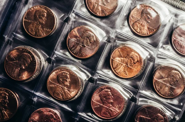 Foto Der Münzsammlung Des Präsidenten Lincoln Cent Einem Numismatischen Halter Stockfoto