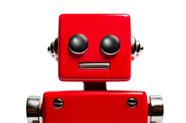 Isoliertes Foto Von Rotem Spielzeugroboter Kopf Auf Weißem Hintergrund — Stockfoto