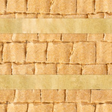 Koli bandıyla şekillendirilmiş tuğla desenli karton kağıt yüzeyinin kusursuz 4k fotoğraf dokusu.