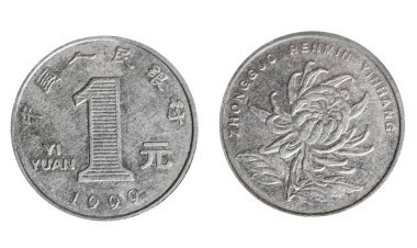 1999 'da Çin' de çekilen ve 1999-2024 yılları arasında Çin Halk Cumhuriyeti 'nin Jiao alüminyum sikkesinin beyaz arka planda çekilmiş bir fotoğrafı..
