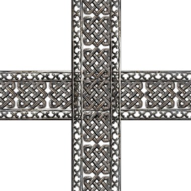 Metal süslü Kelt ya da Viking ağ desenli beyaz arkaplandaki kusursuz izole fotoğraf.