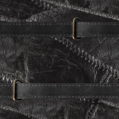 Dikensiz 4k fotoğraf deseni fotoğrafı. Siyah renkli, dikişli deri kumaşlı, kayışlı..