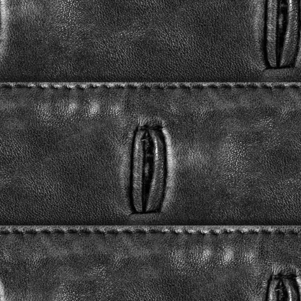 Stock image Seamless 4k photo texture photo of black colored leather material with stitching and button holes.