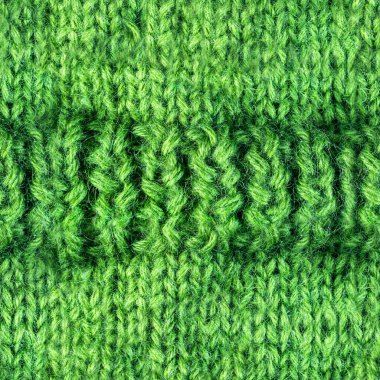 Yeşil renkli örülmüş yün kazak kumaşının kusursuz 4k fotoğraf dokusu.