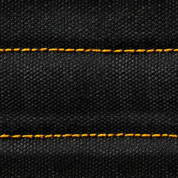 Siyah renkli, turuncu dikişli yoğun pamuk muşamba kumaştan pürüzsüz 4k fotoğraf dokusu..