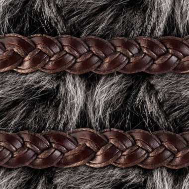 Gri kürklü, kahverengi deri kayışlı, kusursuz 4k fotoğraf malzemesi..